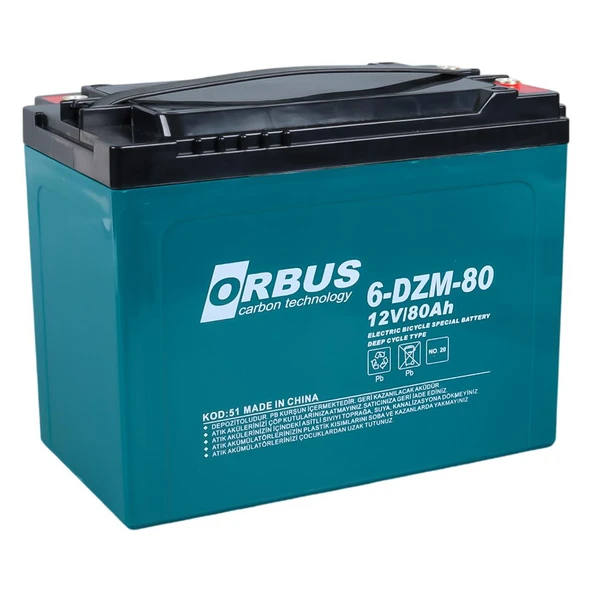 Orbus 6DZM-80 12 Volt - 80 Amper Elektrikli Bisiklet Aküsü (175 X 120 X 226 MM)