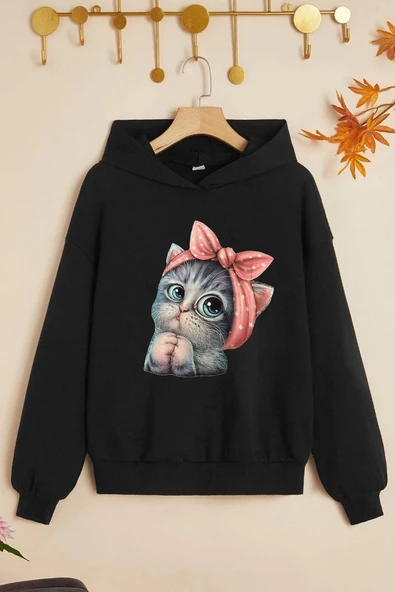 Çocuk Sevimli Kedi Baskılı Sweatshirt