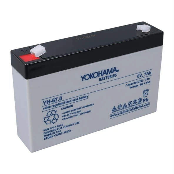 Yokohama YH-67.0 6 Volt - 7 Amper Akü (150x50x94 mm)