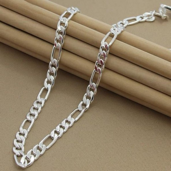 Şık İtalyan Tasarımlı 925 Ayar Gümüş Figaro Zincir Kolye 5 MM 60 CM