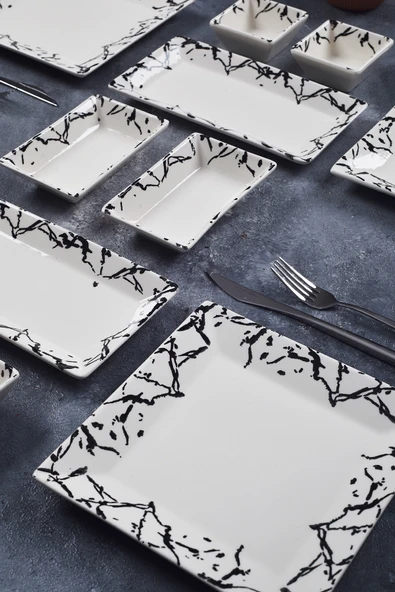 Piatti Naturali 12 Parça 4 Kişilik Mermer Kahvaltı Takımı Handmade Kahvaltılık Sunum Seti Servis Tabakları - 2