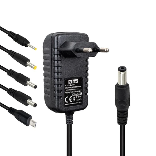 S-Link SLX-52A 5-9-12 Volt - 2 Amper Çok Uçlu Telefon Tablet PC Akü Akıllı Şarj Adaptörü