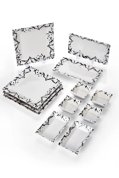 Piatti Naturali 12 Parça 4 Kişilik Mermer Kahvaltı Takımı Handmade Kahvaltılık Sunum Seti Servis Tabakları - 3