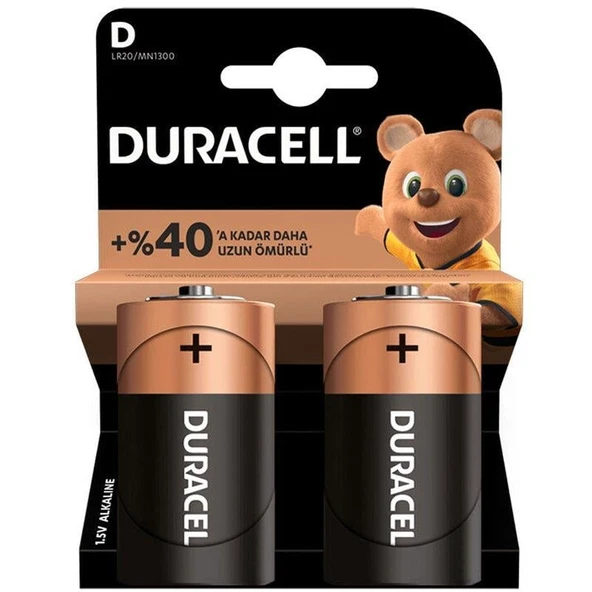 Duracell LR20/MN1300 D Büyük Boy Pil (2'li Paket)