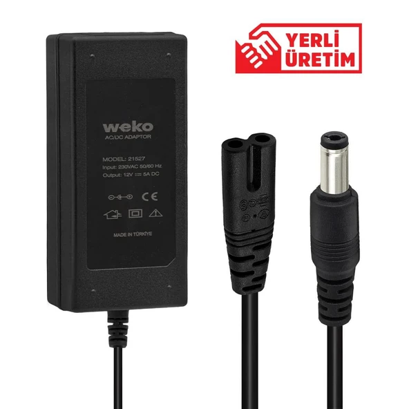 Weko 12 Volt - 5 Amper Plastik Kasa Masaüstü Adaptör 5.5*2.5 Uçlu