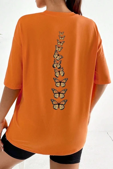 Unisex Sırt Kral Kelebek Baskılı T-shirt - Resim 2