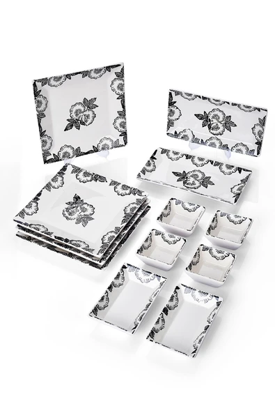 Piatti Naturali 12 Parça 4 Kişilik Black Rose Kahvaltı Takımı Handmade Kahvaltılık Sunum Seti Servis Tabakları - 3