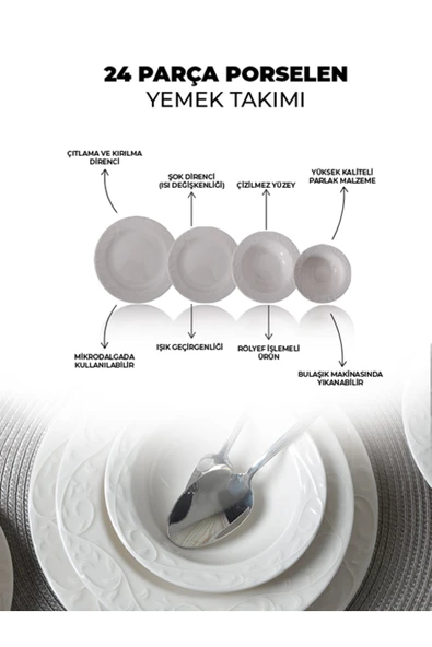 Farika Porselen Bahar 24 Parça 6 Kişilik Porselen Yemek Takımı - 5