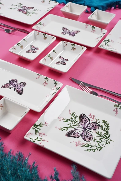 Piatti Naturali 12 Parça 4 Kişilik Kelebek Kahvaltı Takımı Handmade Kahvaltılık Sunum Seti Servis Tabakları - 2