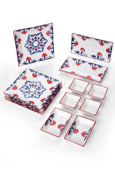 Piatti Naturali 12 Parça 4 Kişilik Çini Kahvaltı Takımı Handmade Kahvaltılık Sunum Seti Servis Tabakları - 3