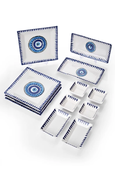 Piatti Naturali 12 Parça 4 Kişilik Nazar Kahvaltı Takımı Handmade Kahvaltılık Sunum Seti Servis Tabakları - 3