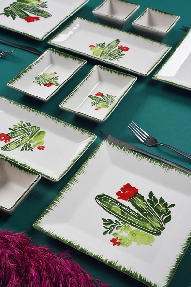 Piatti Naturali 12 Parça 4 Kişilik Kaktüs Kahvaltı Takımı Handmade Kahvaltılık Sunum Seti Servis Tabakları - 2