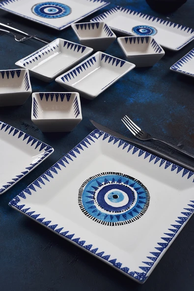 Piatti Naturali 12 Parça 4 Kişilik Nazar Kahvaltı Takımı Handmade Kahvaltılık Sunum Seti Servis Tabakları - 2