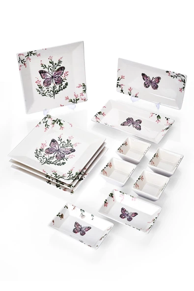 Piatti Naturali 12 Parça 4 Kişilik Kelebek Kahvaltı Takımı Handmade Kahvaltılık Sunum Seti Servis Tabakları - 3