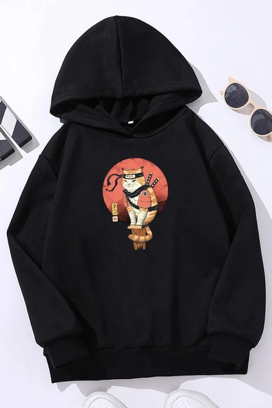 Çocuk Shinobi Kedi Baskılı Sweatshirt
