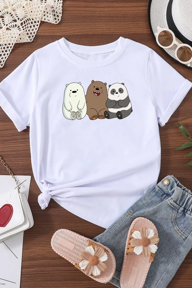 Çocuk Kafadar Ayılar Baskılı Pamuklu Tshirt - Resim 3