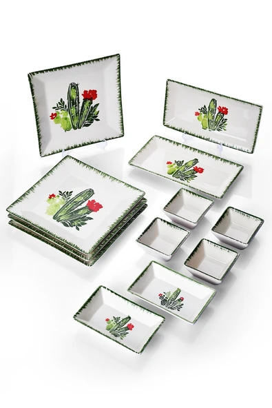 Piatti Naturali 12 Parça 4 Kişilik Kaktüs Kahvaltı Takımı Handmade Kahvaltılık Sunum Seti Servis Tabakları - 3