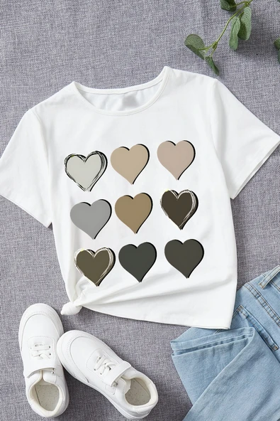 Çocuk Kalp Baskılı Pamuklu Tshirt - 3