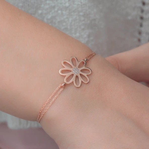 Gümüş Rose Çiçek Bileklik - 3