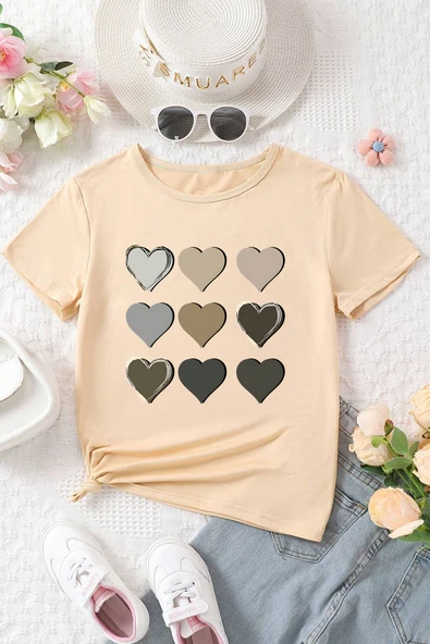 Çocuk Kalp Baskılı Pamuklu Tshirt - 7