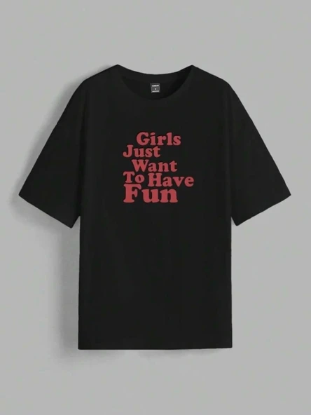 Baskılı Oversize T-shirt - Siyah - 2