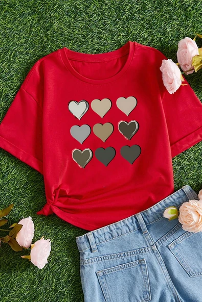 Çocuk Kalp Baskılı Pamuklu Tshirt - 5