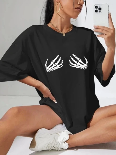 Baskılı T-shirt - Siyah - 1