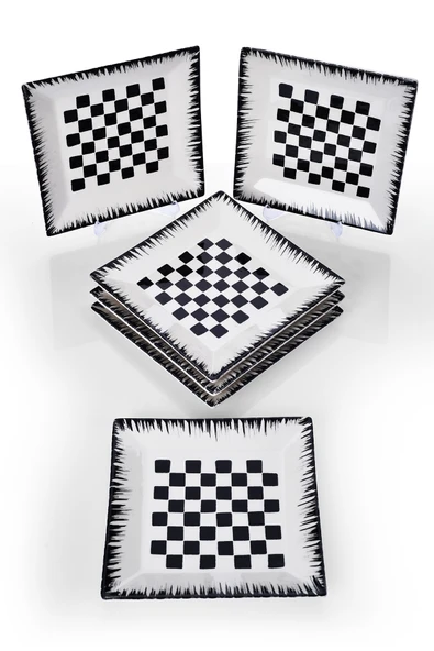 Piatti Naturali 6'lı Şık Tasarım Handmade Dama Desen Pasta Tabak Seti Sunum Seti Servis Tabakları Tatlı Tabağı 20cm - 3