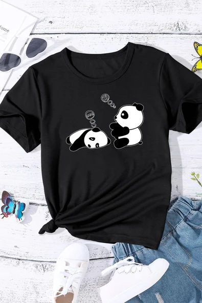 Çocuk Sleep Panda Baskılı Pamuklu Tshirt - 1