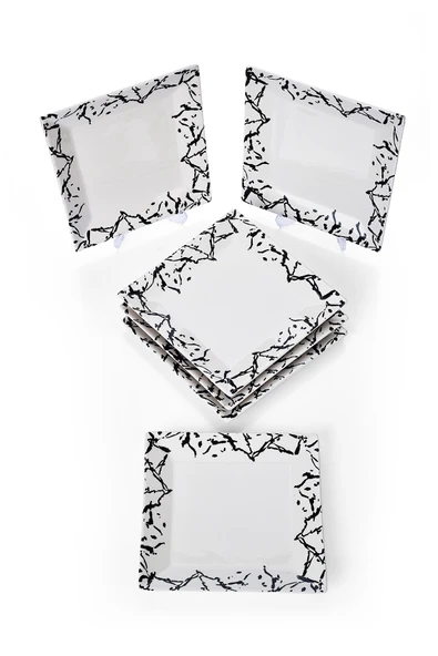 Piatti Naturali 6'lı Şık Tasarım Handmade Mermer Desen Pasta Tabak Seti Sunum Seti Servis Tabakları Tatlı Tabağı 20cm - 3