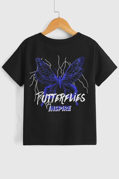 Çocuk Butterfly & Letter Graphic Pamuklu Tshirt ürün görseli 1
