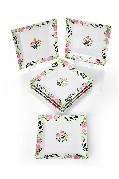 Piatti Naturali 6'lı Şık Tasarım Handmade Bahar Desen Pasta Tabak Seti Sunum Seti Servis Tabakları Tatlı Tabağı 20cm - 3