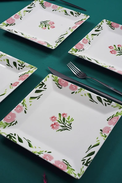 Piatti Naturali 6'lı Şık Tasarım Handmade Bahar Desen Pasta Tabak Seti Sunum Seti Servis Tabakları Tatlı Tabağı 20cm - 2