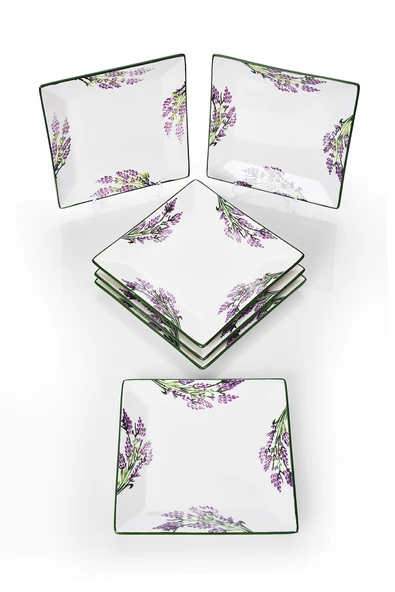 Piatti Naturali 6'lı Şık Tasarım Handmade Lavanta Desen Pasta Tabak Seti Sunum Seti Servis Tabakları Tatlı Tabağı 20cm - 3