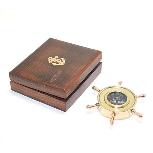 Ahşap Kutulu Pirinç Dümenli Pusula ürün görseli