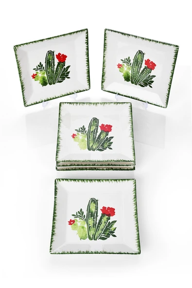 Piatti Naturali 6'lı Şık Tasarım Handmade Kaktüs Desen Pasta Tabak Seti Sunum Seti Servis Tabakları Tatlı Tabağı 20cm - 3