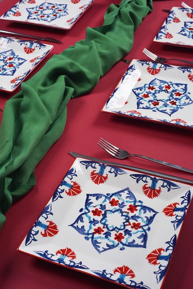 Piatti Naturali 6'lı Şık Tasarım Handmade Çini Desen Pasta Tabak Seti Sunum Seti Servis Tabakları Tatlı Tabağı 20cm - 2