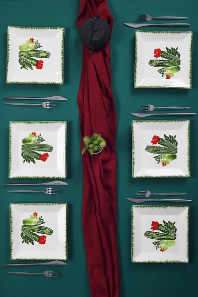 Piatti Naturali 6'lı Şık Tasarım Handmade Kaktüs Desen Pasta Tabak Seti Sunum Seti Servis Tabakları Tatlı Tabağı 20cm