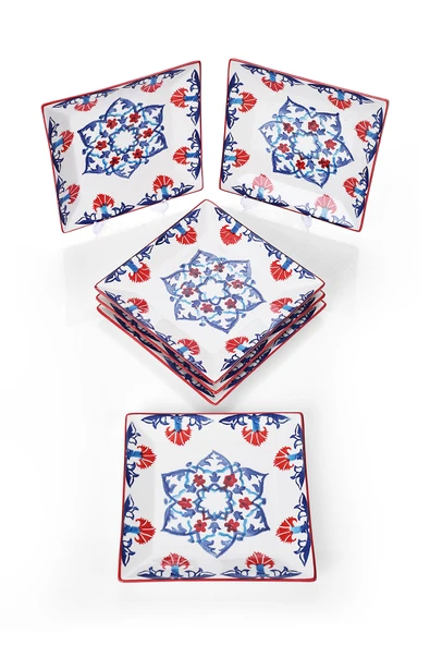 Piatti Naturali 6'lı Şık Tasarım Handmade Çini Desen Pasta Tabak Seti Sunum Seti Servis Tabakları Tatlı Tabağı 20cm - 3