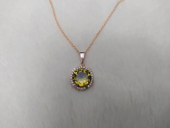 Sultanit (Zultanit) Rose Gold Renk Bukalemun Zirkon Doğal Taşlı Kolye - 2