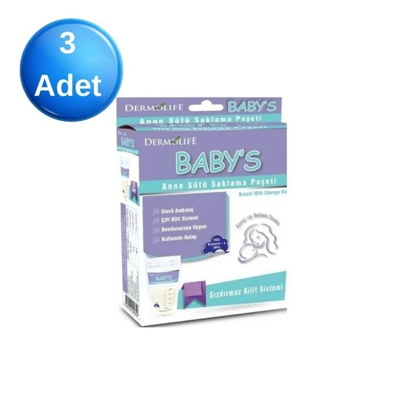 DERMOLİFE BABYS ANNE SÜTÜ SAKLAMA POŞETİ 20 Adet x 3 Adet
