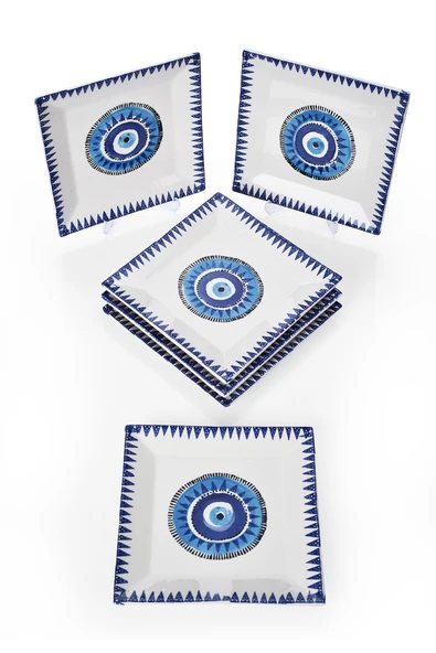 Piatti Naturali 6'lı Şık Tasarım Handmade Nazar Desen Pasta Tabak Seti Sunum Seti Servis Tabakları Tatlı Tabağı 20cm - 3