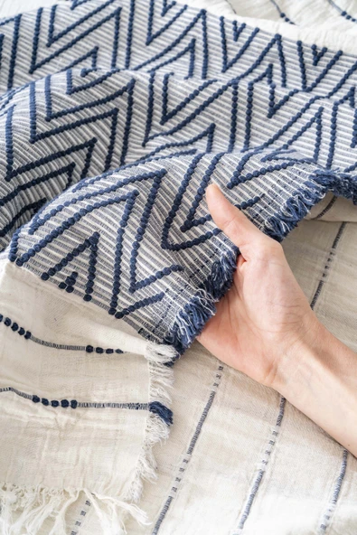 Rivaİstanbul Milena Lacivert Çift Kişilik %100 Pamuklu Yatak Örtüsü Takımı 3 Parça Uyku & Çeyiz Seti - Resim 5