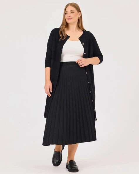 Gala-xi Kadın Büyük Beden Pileli Etek 10002421614001