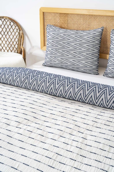 Rivaİstanbul Milena Lacivert Çift Kişilik %100 Pamuklu Yatak Örtüsü Takımı 3 Parça Uyku & Çeyiz Seti - Resim 3