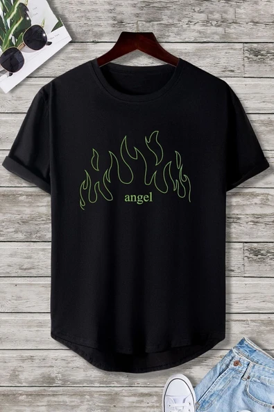 Unisex Green Angel Baskılı T-shirt - Resim 2