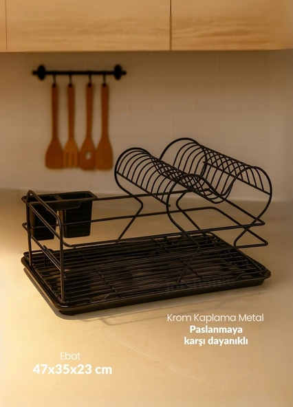 2 Katlı Bulaşıklık Tezgah Üstü Tabaklık BPA FREE Bulaşık Sepeti Kalpli ürün görseli 1