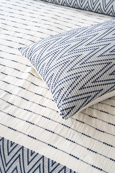 Rivaİstanbul Milena Lacivert Çift Kişilik %100 Pamuklu Yatak Örtüsü Takımı 3 Parça Uyku & Çeyiz Seti - Resim 4