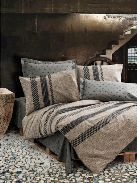 Cotton Box Ranforce Çift Kişilik Nevresim Takımı Toprak Arlo Kahve