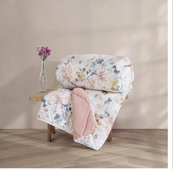 Cotton Box Velvet Çift Kişilik Yorgan Dalya Pudra 195*215